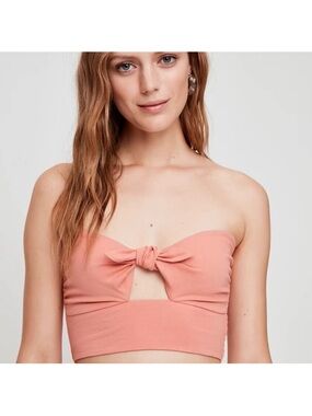 Aritzia Wilfred Daveney Bow Smocked Tube Top Tawny Orange Medium Boho Summer